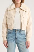 Vigoss Faux Fur Collared Faux Leather Dad Bomber Jacket