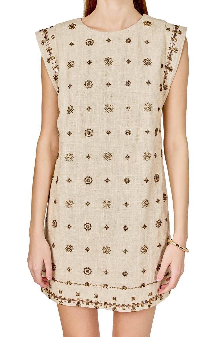 Beaded Minidress, Alternate, color, NATURAL