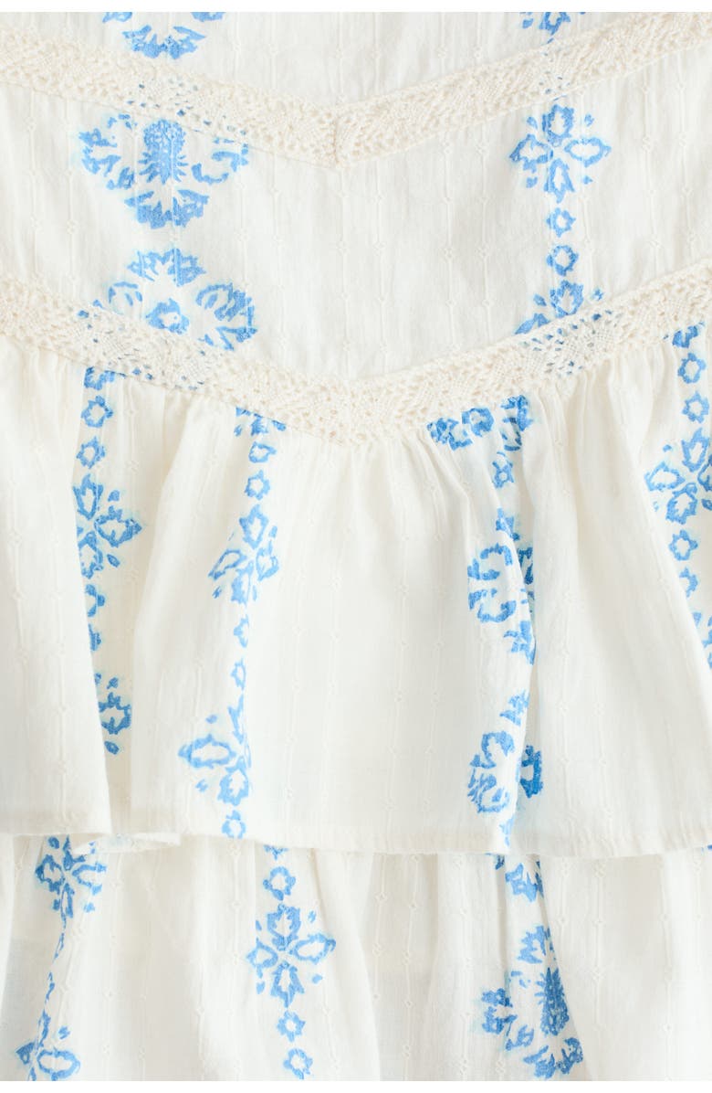 H&M Tiered cotton skirt, Alternate, color, White/Blue Patterned