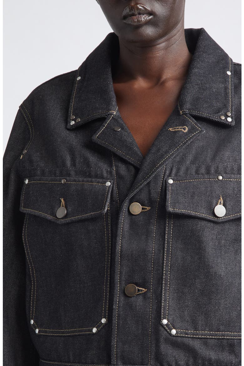 Crop Studded Cotton Denim Jacket, Alternate, color, SLATE