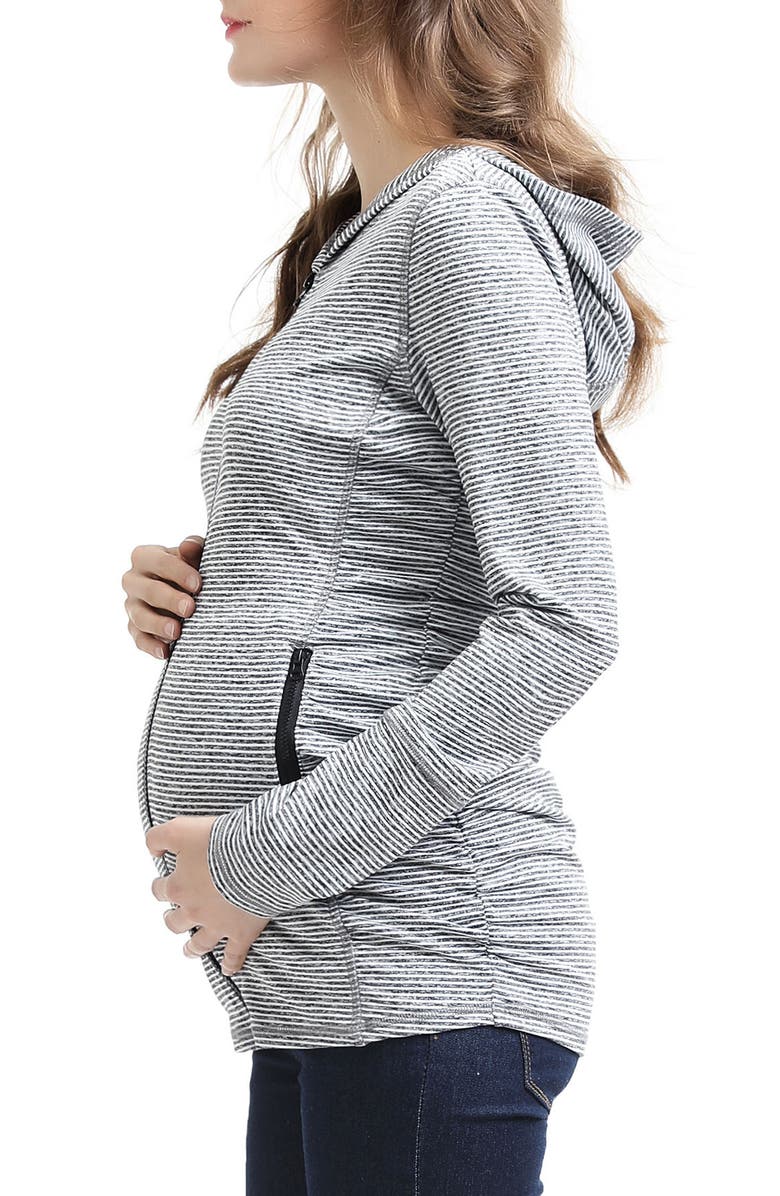 Kimi and Kai Haven Stripe Ruched Maternity Hoodie, Alternate, color,