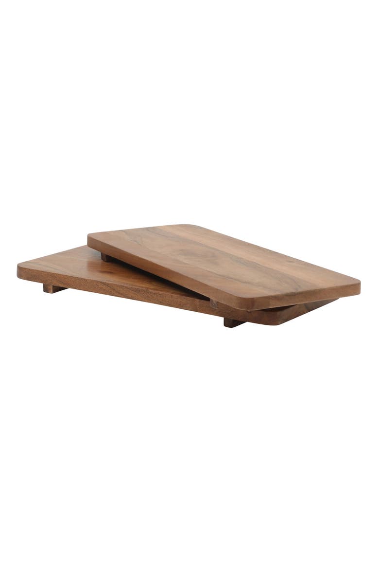 Gracious Dining Acacia Wood Metal Frame Serving Tray, Alternate, color, Natural