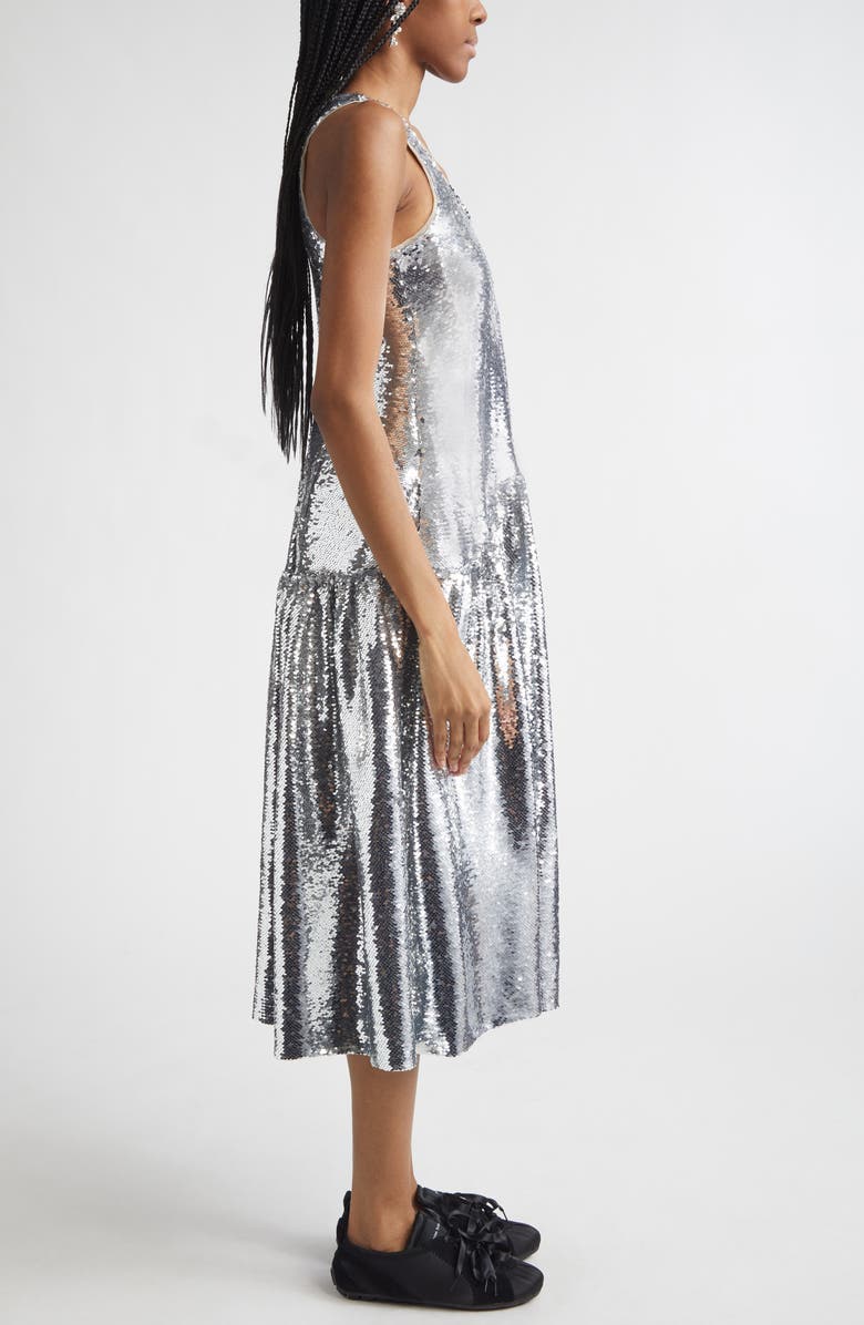 Simone Rocha Tapered Back Flounce Sequin Dress, Alternate, color, Silver