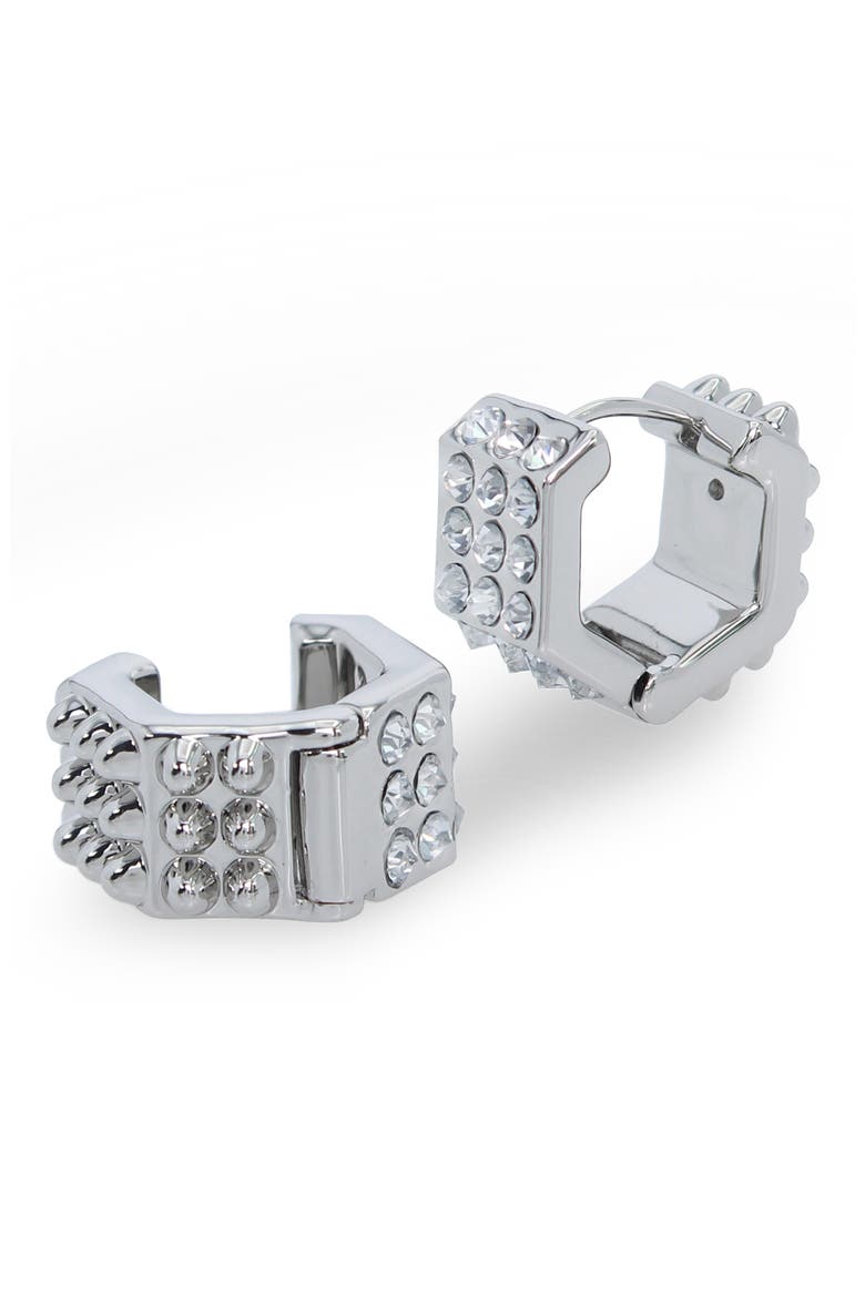Pavé Crystal Geometric Link Chubby Hoop Earrings, Alternate, color, RHODIUM