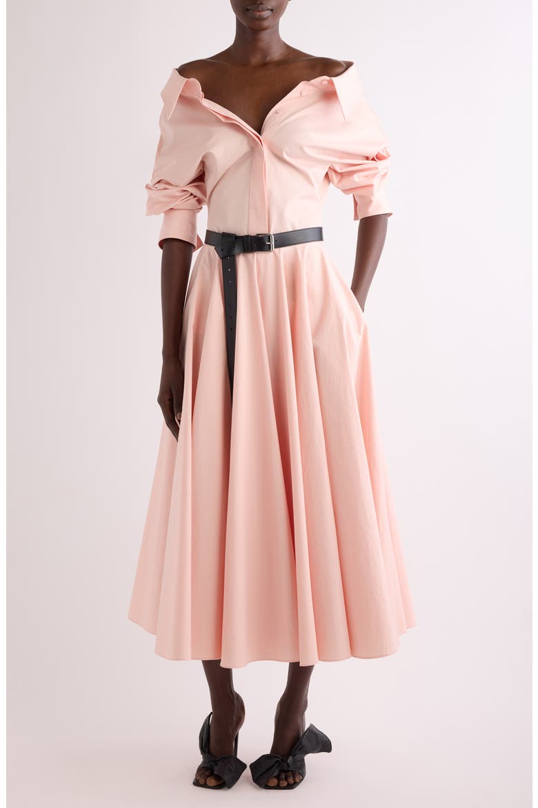Slashed Barrel Sleeve Cotton Poplin Button-Up Shirt, Alternate, color, SILK PINK
