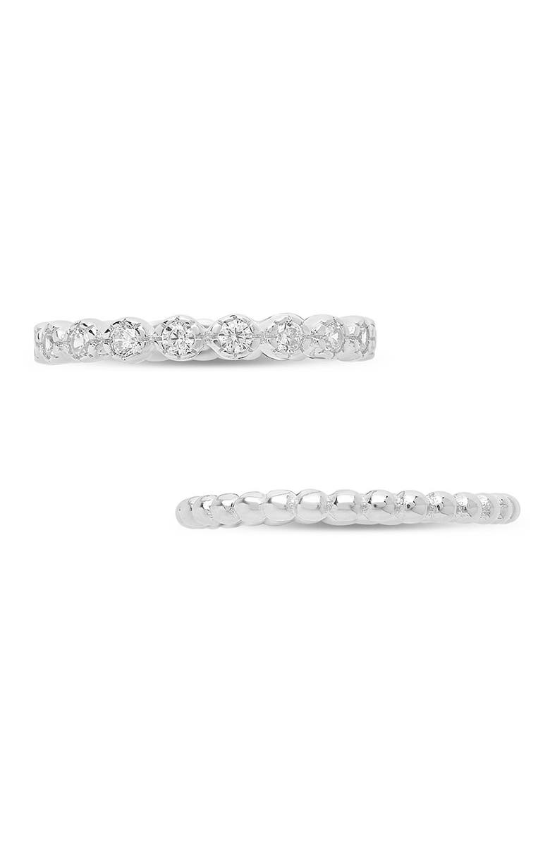 Sterling Forever Sterling Silver Stone & Beaded Band Ring - Set of 2, Main, color,