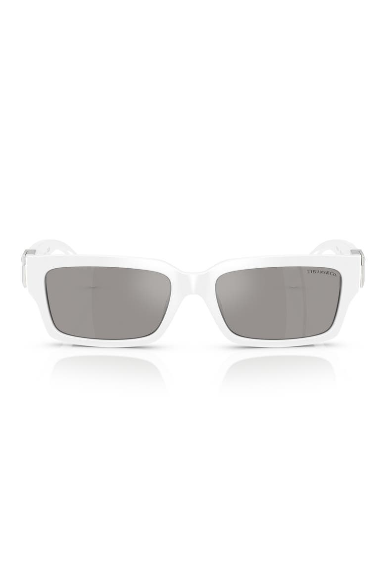 56mm Rectangular Sunglasses, Main, color, WHITE/ SILVER MIRROR