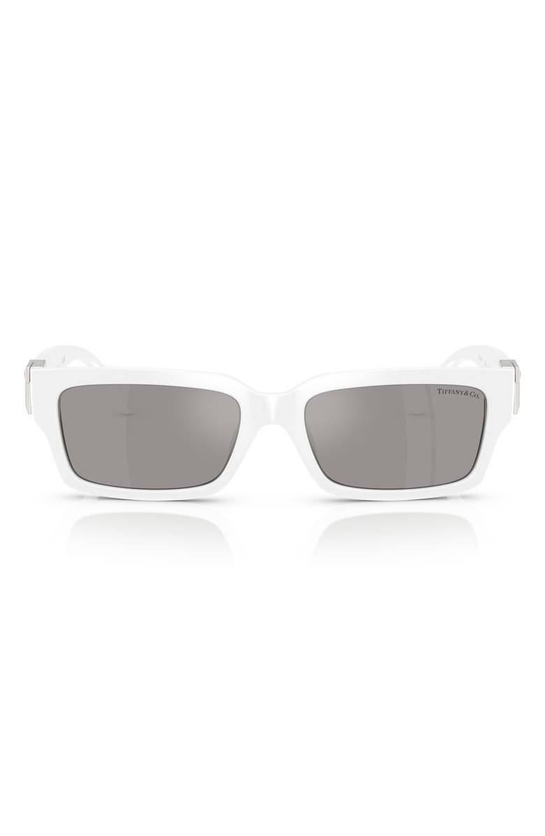 Tiffany & Co. 56mm Rectangular Sunglasses, Main, color, White/ Silver Mirror