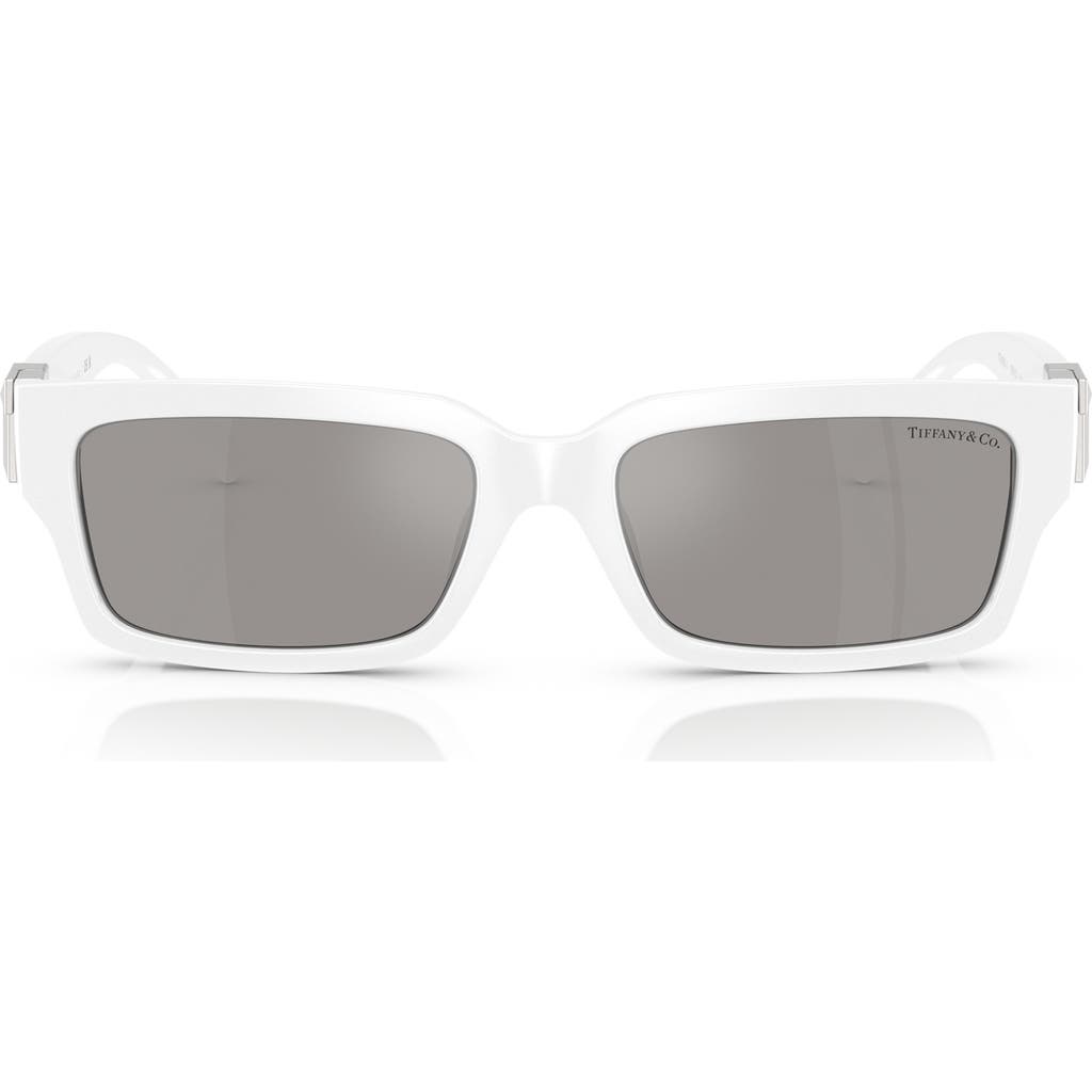 Tiffany & Co . 56mm Rectangular Sunglasses In White/silver Mirror