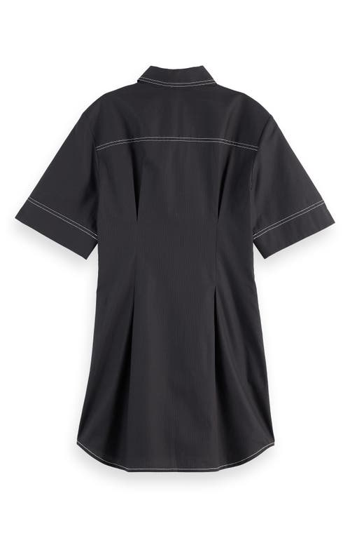 Scotch & Soda Stripe Structured Cotton Shirtdress In Black