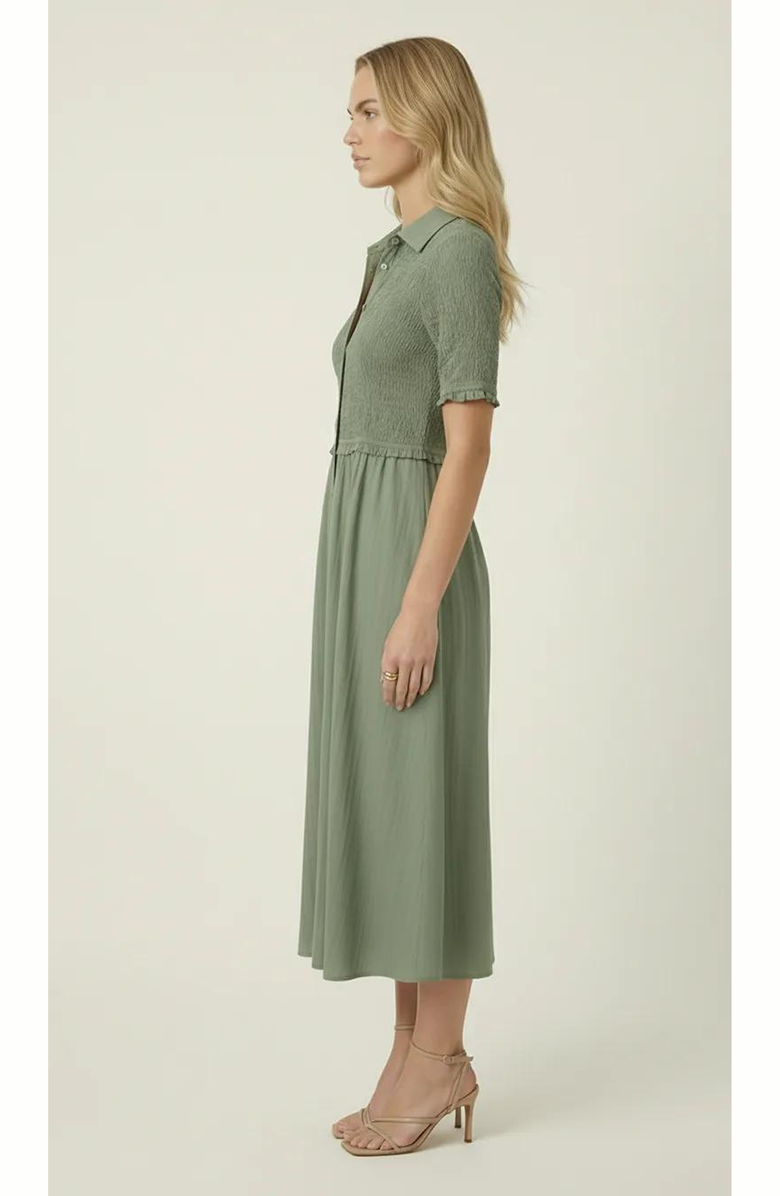 Modenaire Smocked Button Front Midi Dress, Alternate, color, Sage Green