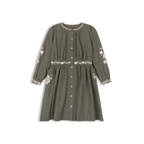 Looms Floral Embroidered Waisted Cotton Dress (Toddler, Little Kid & Big Kid)