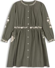 Ely's & Co. Looms Floral Embroidered Waisted Cotton Dress