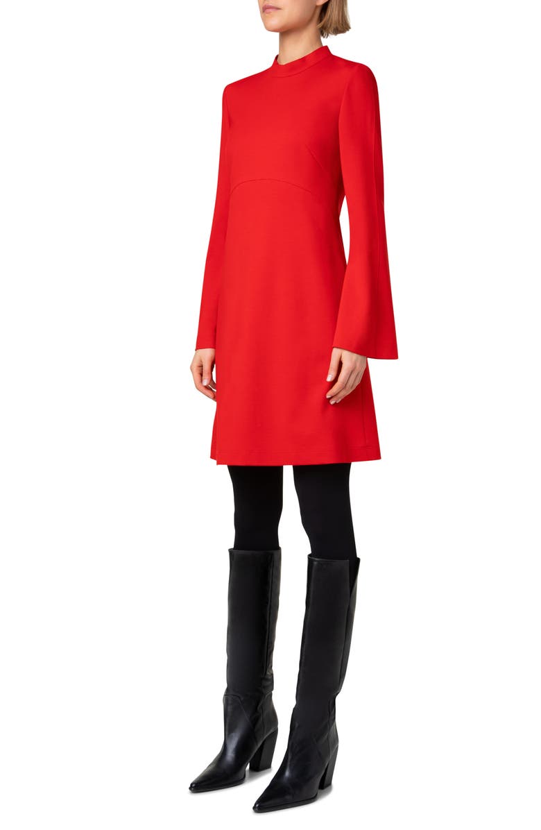 Akris punto Mock Neck Long Sleeve Signature Jersey A-Line Dress, Alternate, color, 