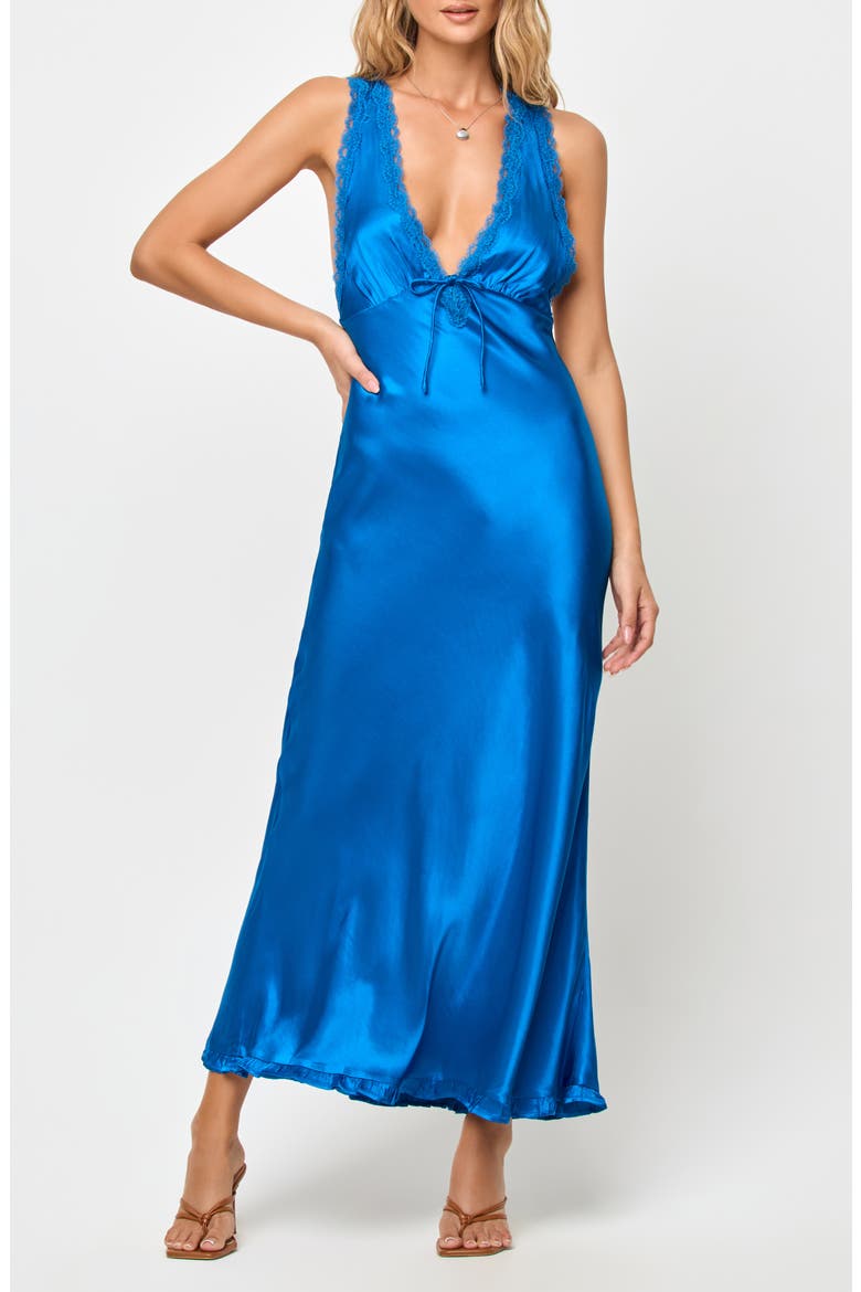Eyes on You Lace Trim Open Back Maxi Cover-Up Dress, Main, color, ABYSS