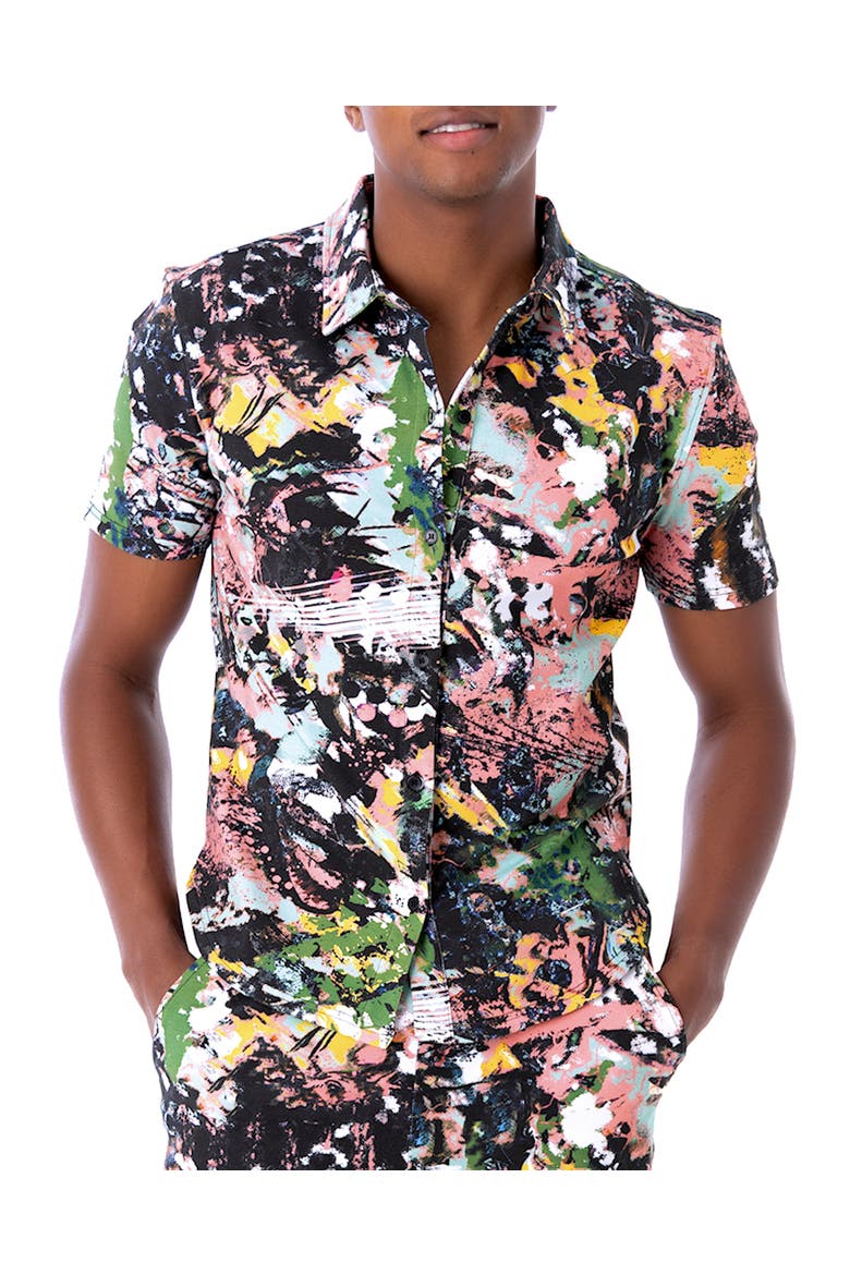 Cuba Short Sleeve Button Up Shirt, Alternate, color, Black Solid