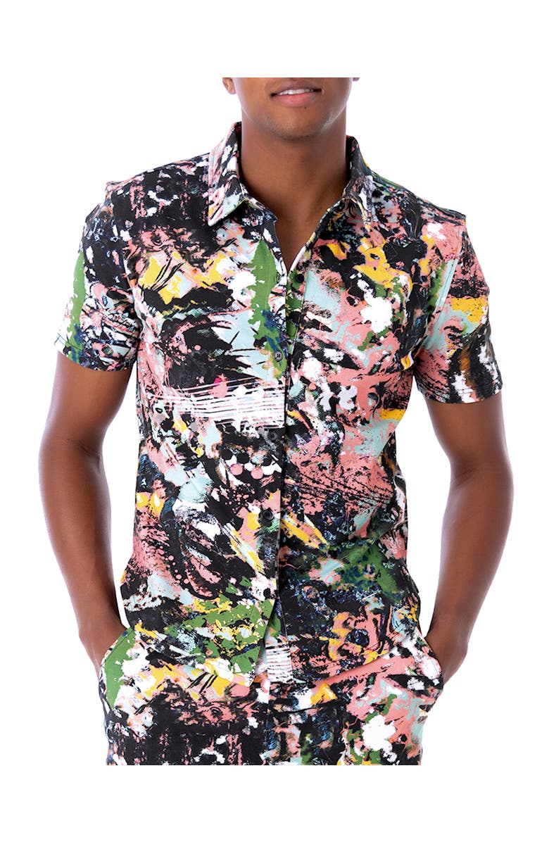 Dai Moda Cuba Short Sleeve Button Up Shirt, Alternate, color, Black