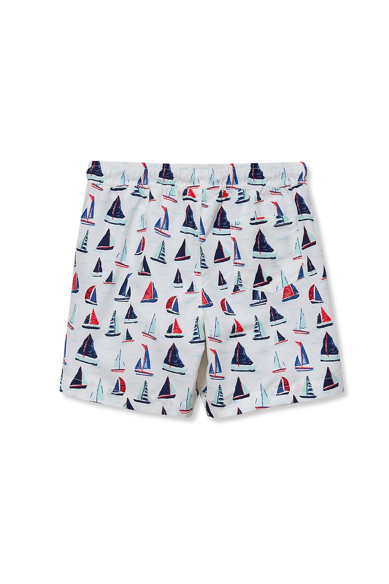 Boys Slim Chlorine Resistant 5" Swim Trunks with Mesh Liner, Alternate, color, Sailboats/White