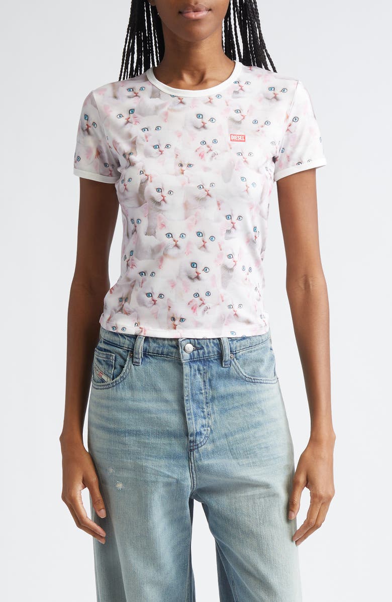 DIESEL<sup>®</sup> T-Unclau Cat Print T-Shirt, Main, color, White