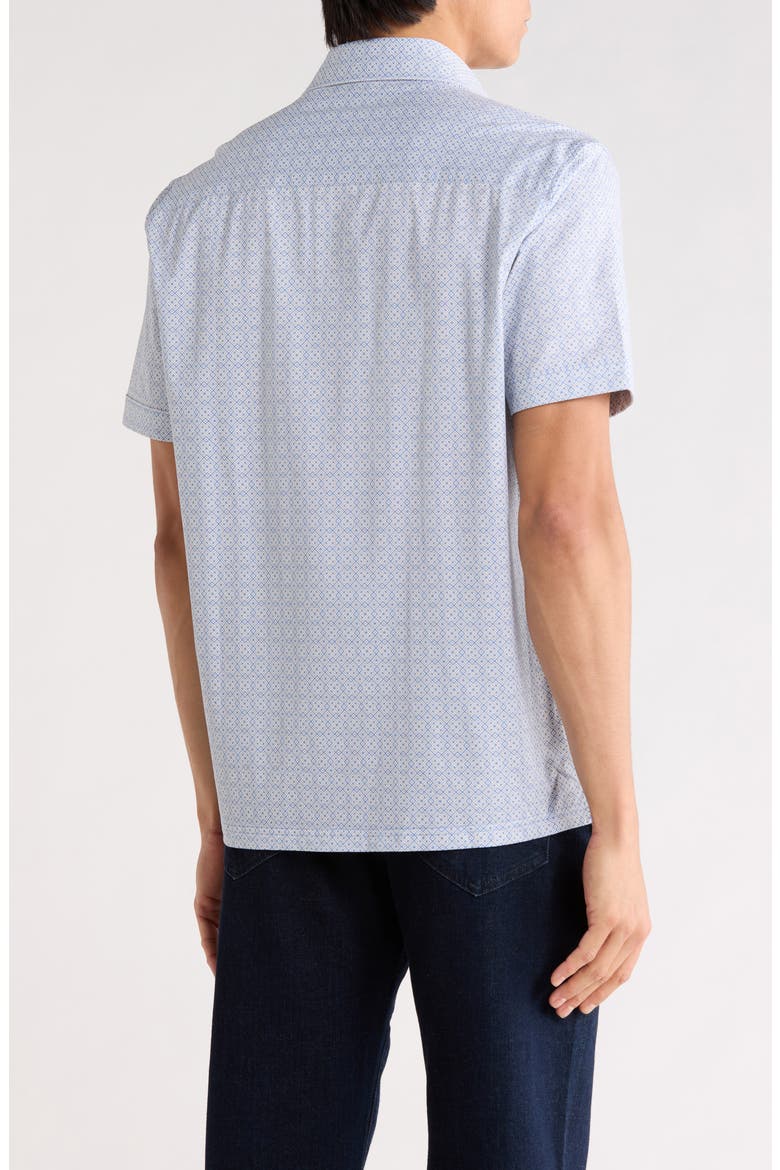 Geometric Print Stretch Cotton Short Sleeve Button-Up Shirt, Alternate, color, AIR BLUE