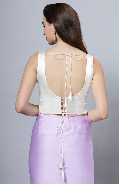 One Minute Saree® Reema Off-white Satin Comfort Stretch Deep U Adjustable Tie Back Saree Blouse In Off White
