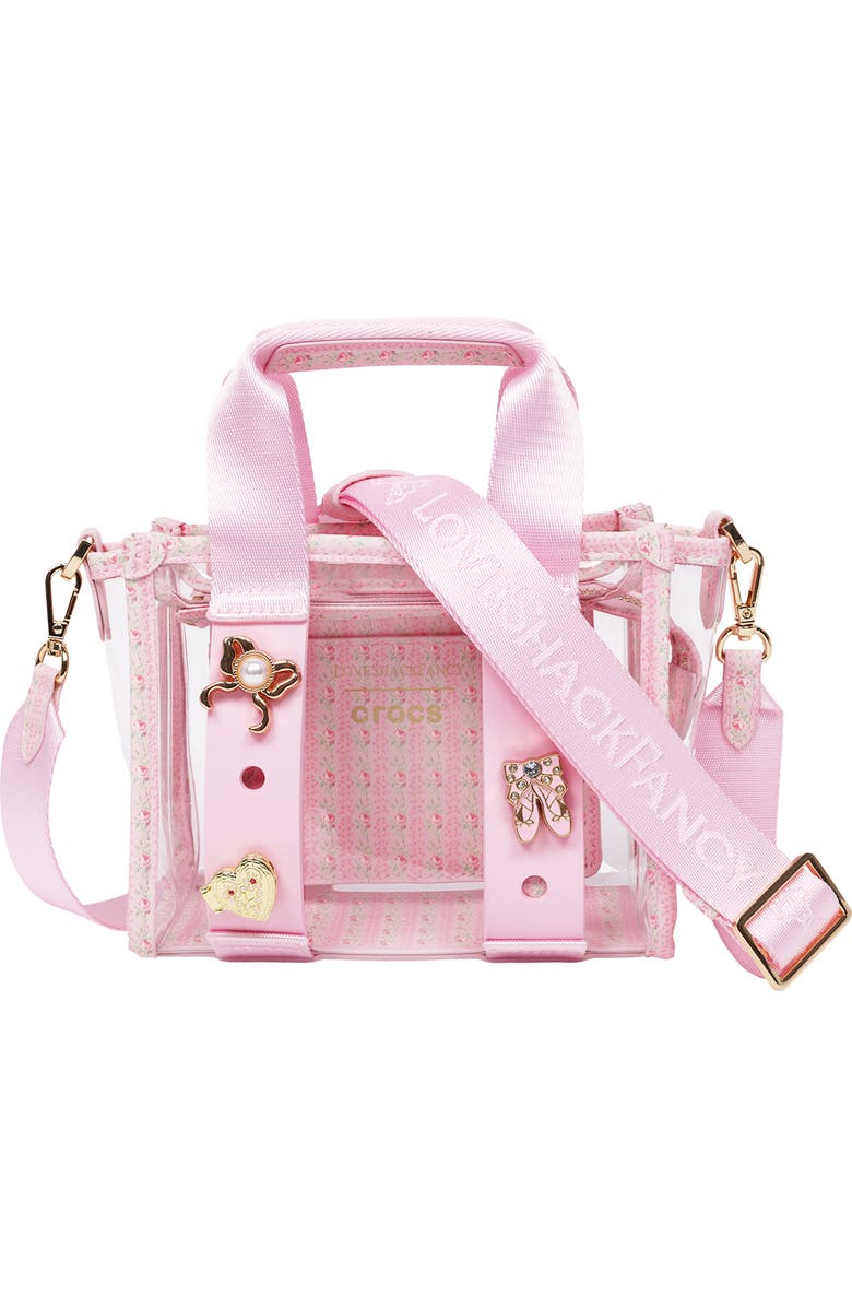 CROCS x LoveShackFancy Clear Mini Tote Crocssbody Bag With Charm details and Dust bag, Main, color,