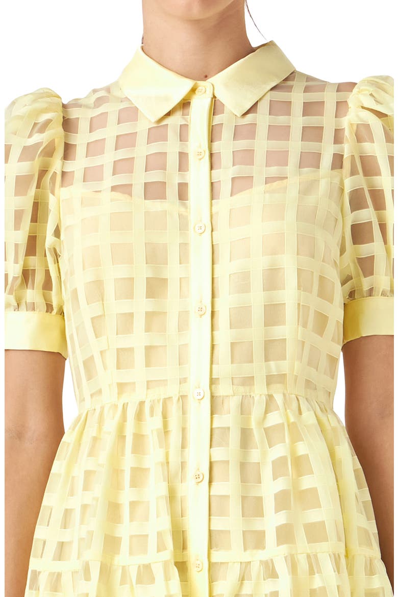 Grid Pattern Tiered Midi Shirtdress, Alternate, color, LIGHT YELLOW