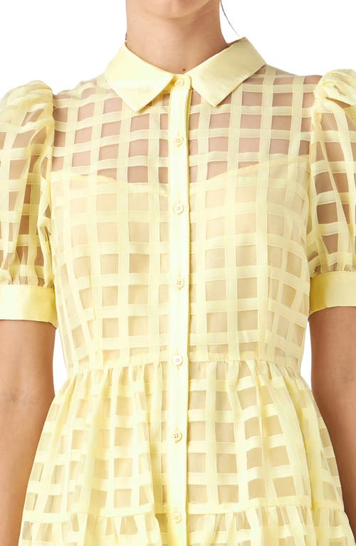 English Factory Organza Short-sleeve Button-front Midi Dress In Light Yellow