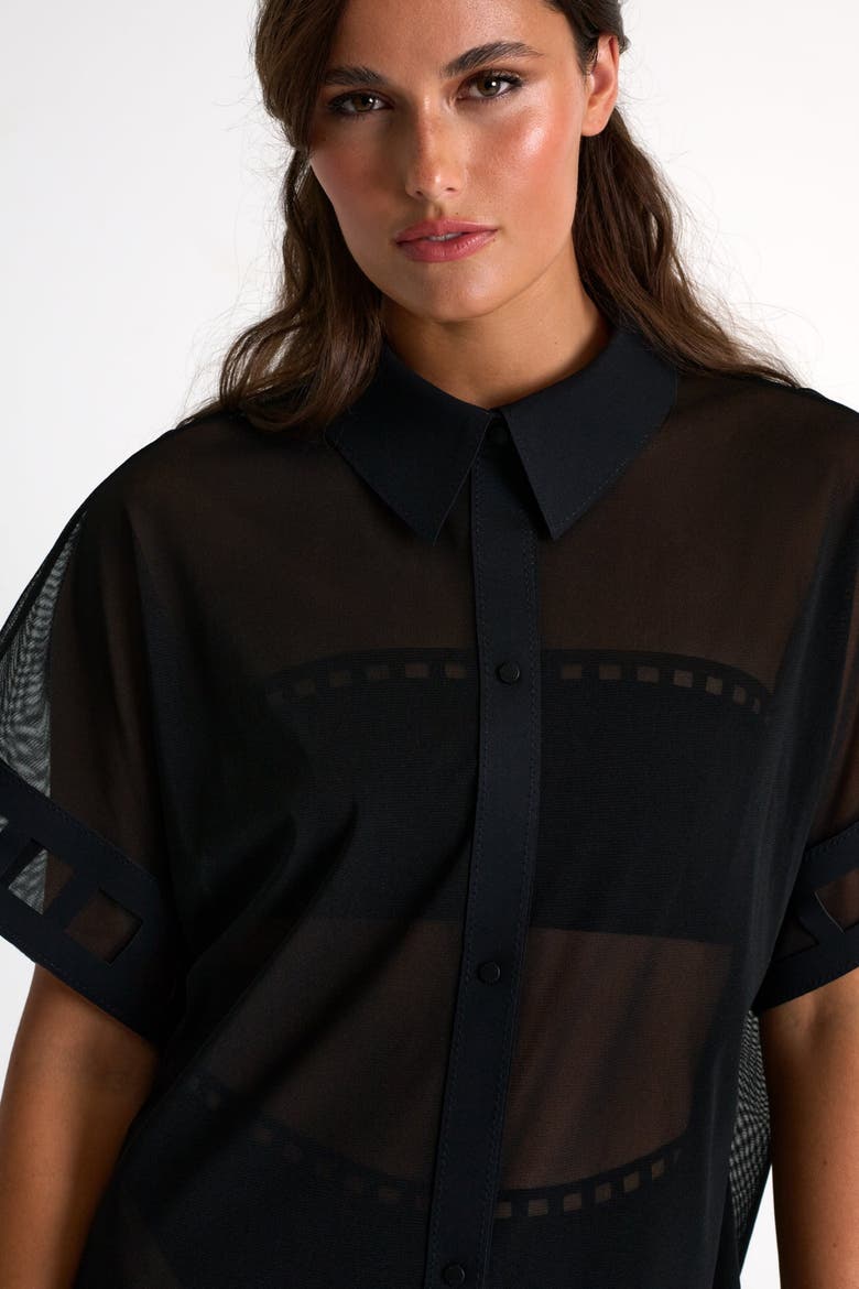 Mesh Shirt Dress With Mosaic Cutouts, Alternate, color, Black