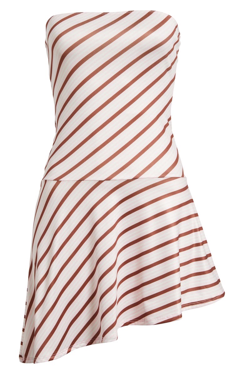 Motel Kagari Strapless Asymmetric Dress, Alternate, color, Diagonal Stripe Pink