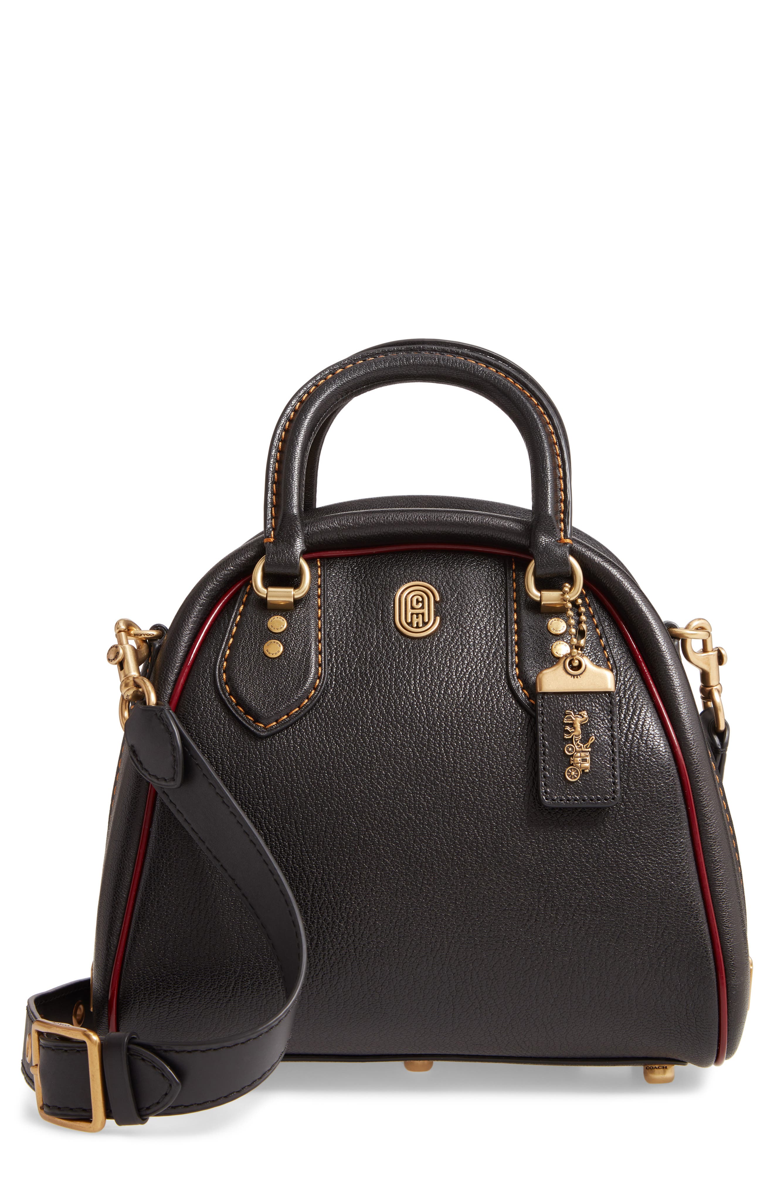 COACH Marleigh Goatskin Leather Dome Satchel, Main, color, 