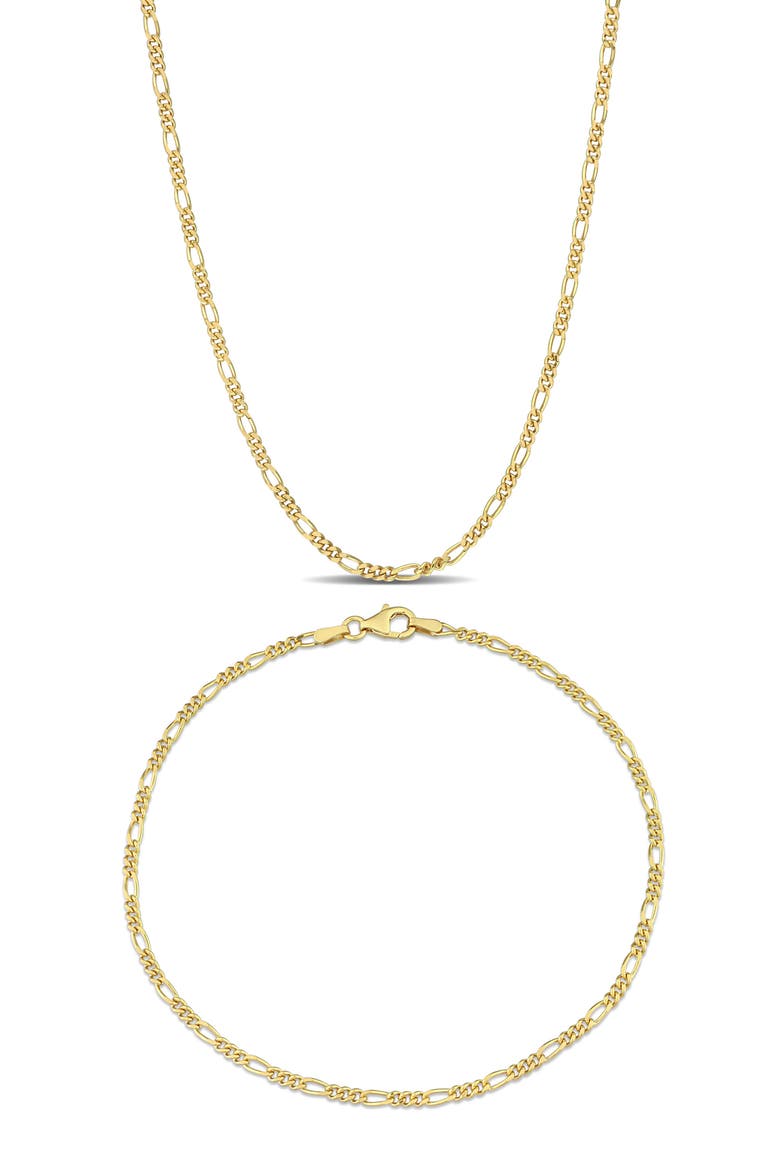 Men's 2.2mm Figaro Link Chain Necklace & Bracelet Set, Main, color, YELLOW