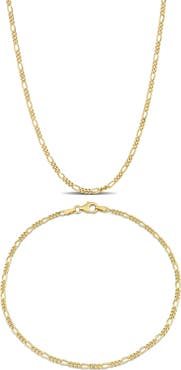DELMAR Men's 2.2mm Figaro Link Chain Necklace & Bracelet Set
