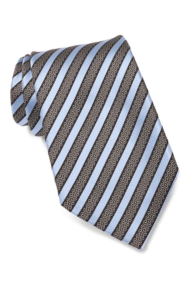 Stripe Silk & Cotton Tie, Main, color, BROWN BLUESTRIPE
