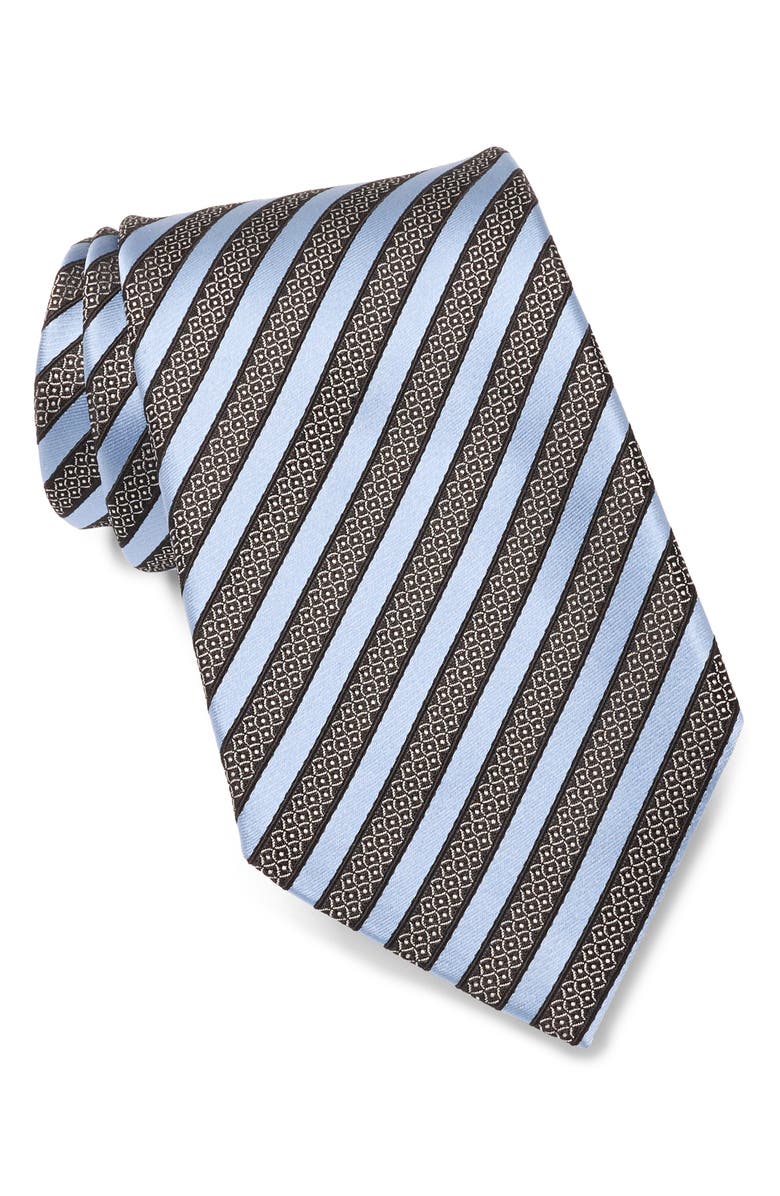ZEGNA TIES Stripe Silk & Cotton Tie, Main, color, Brown Bluestripe