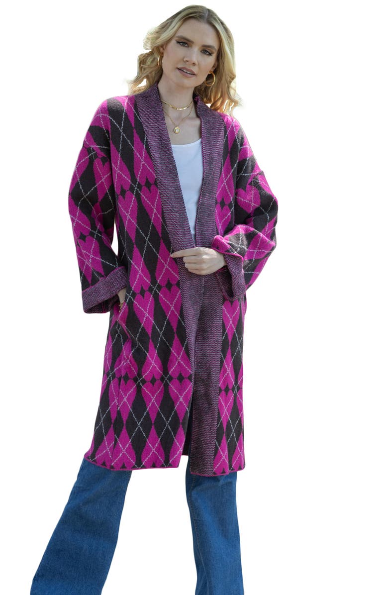 SAACHI Argyle Heart Print Cardigan, Alternate, color, Pink