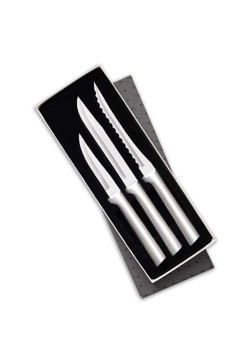 3 Piece Cooking Essentials Knife Set with Gift Box, Main, color, Silver