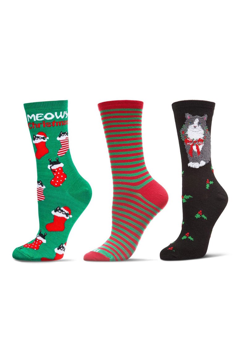 Christmas Assorted 3-Pack Crew Socks, Main, color, GRAY-BLACK