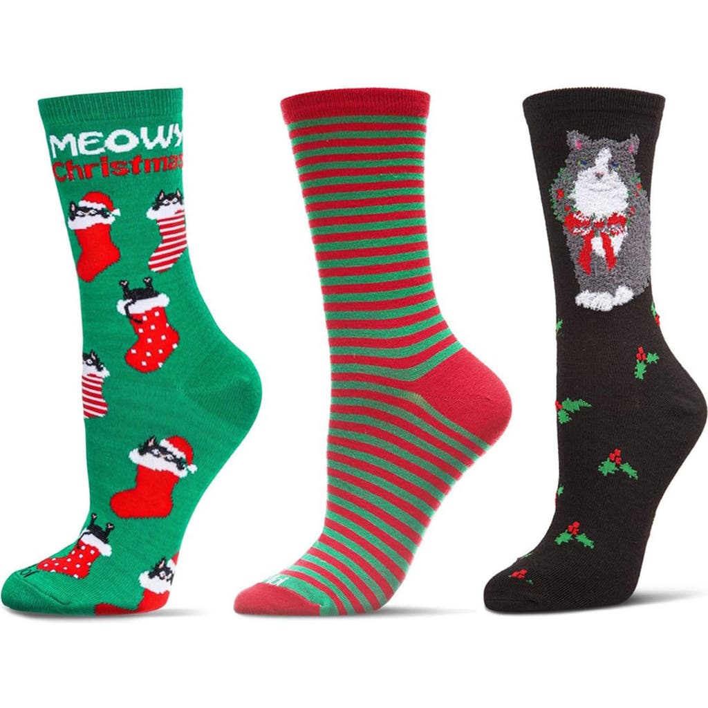 Memoi Christmas Assorted 3-pack Crew Socks In Multi