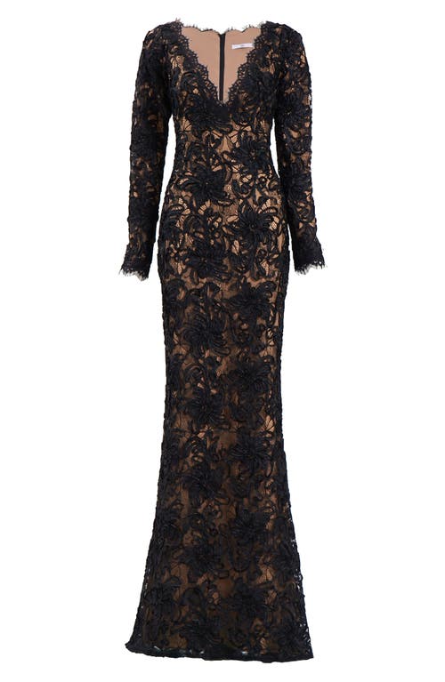 Sho By Tadashi Shoji Lace Plunge Neck Long Sleeve Gown