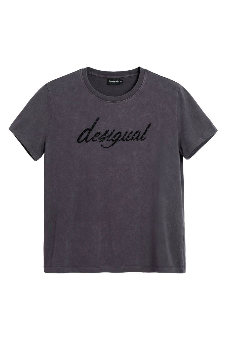 Embellished Cotton Graphic T-Shirt, Alternate, color, DARK GREY