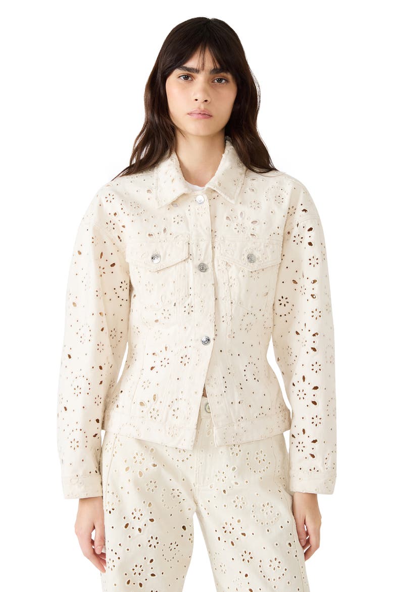 Henrietta Embroidered Eyelet Cotton Jacket, Alternate, color, SEA MIST