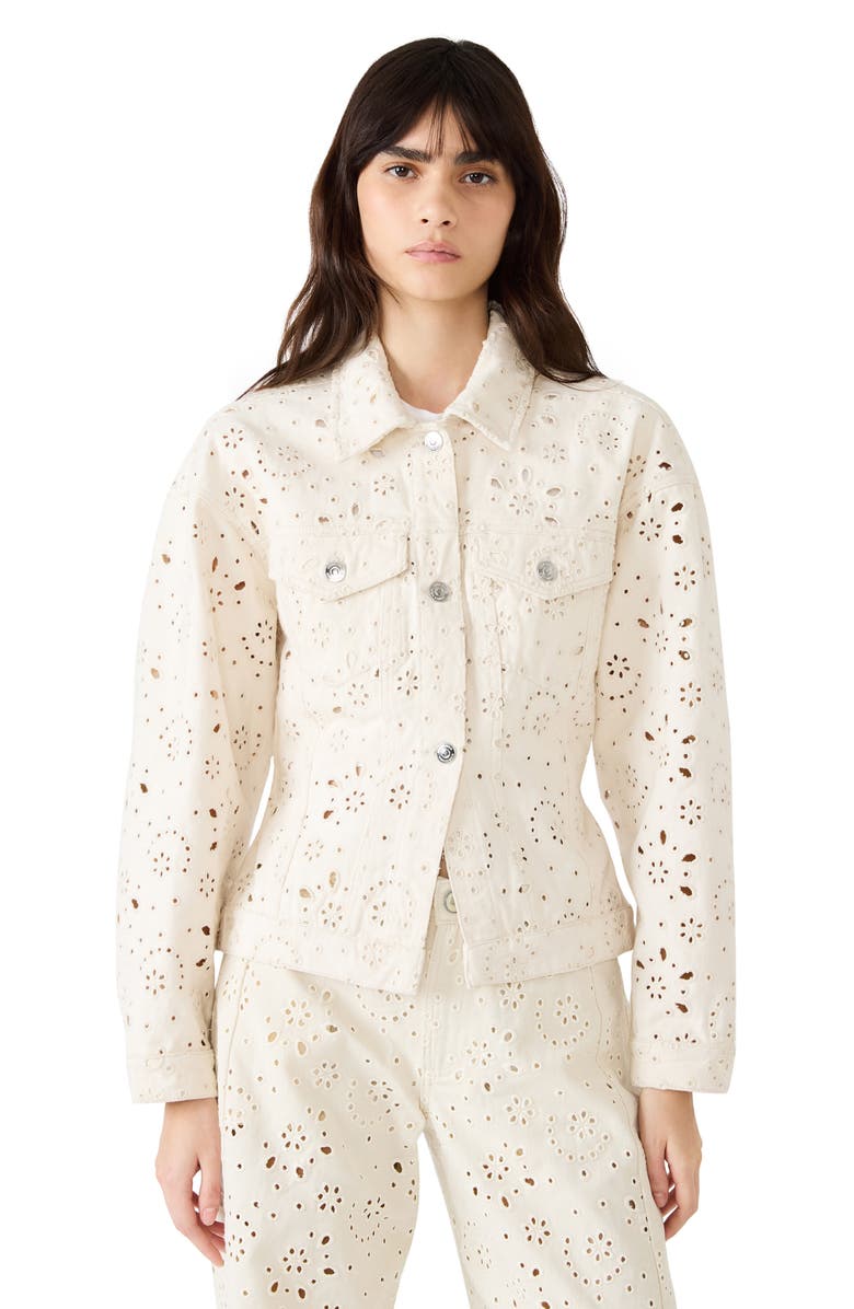Steve Madden Henrietta Embroidered Eyelet Cotton Jacket, Alternate, color, Sea Mist