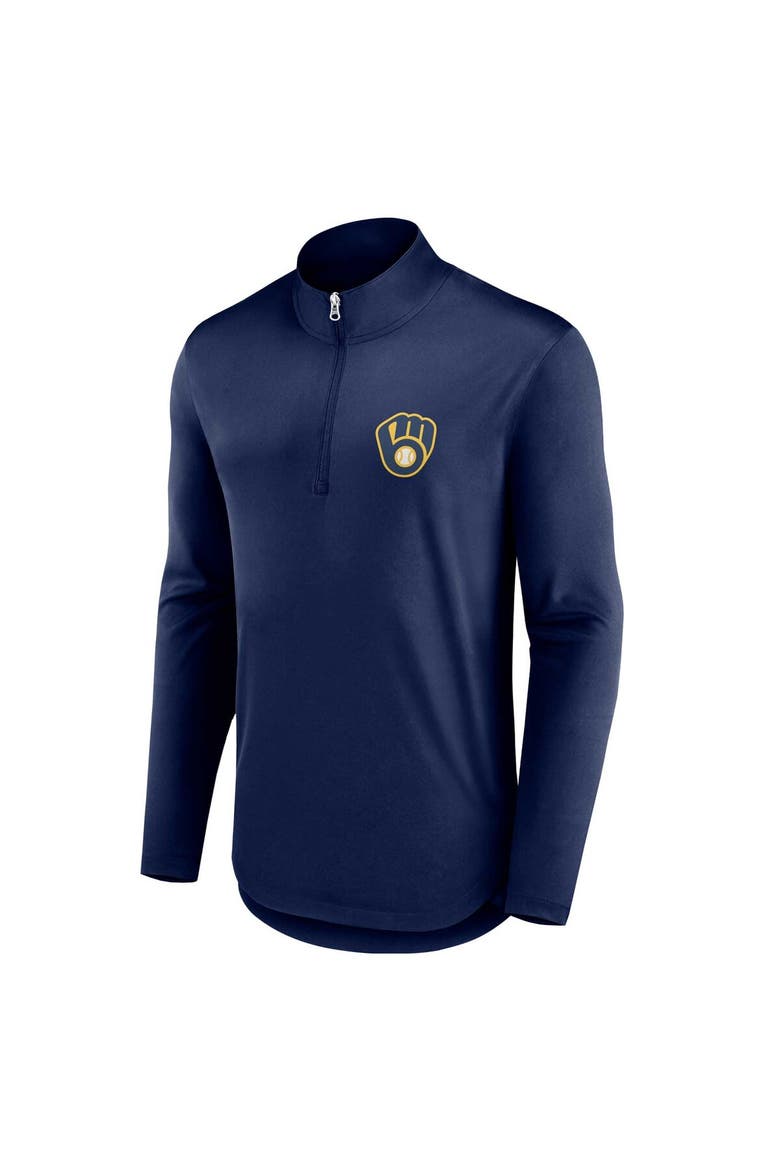Men's Fanatics Branded Navy Milwaukee Brewers Quarterback Quarter-Zip Top, Alternate, color, Navy