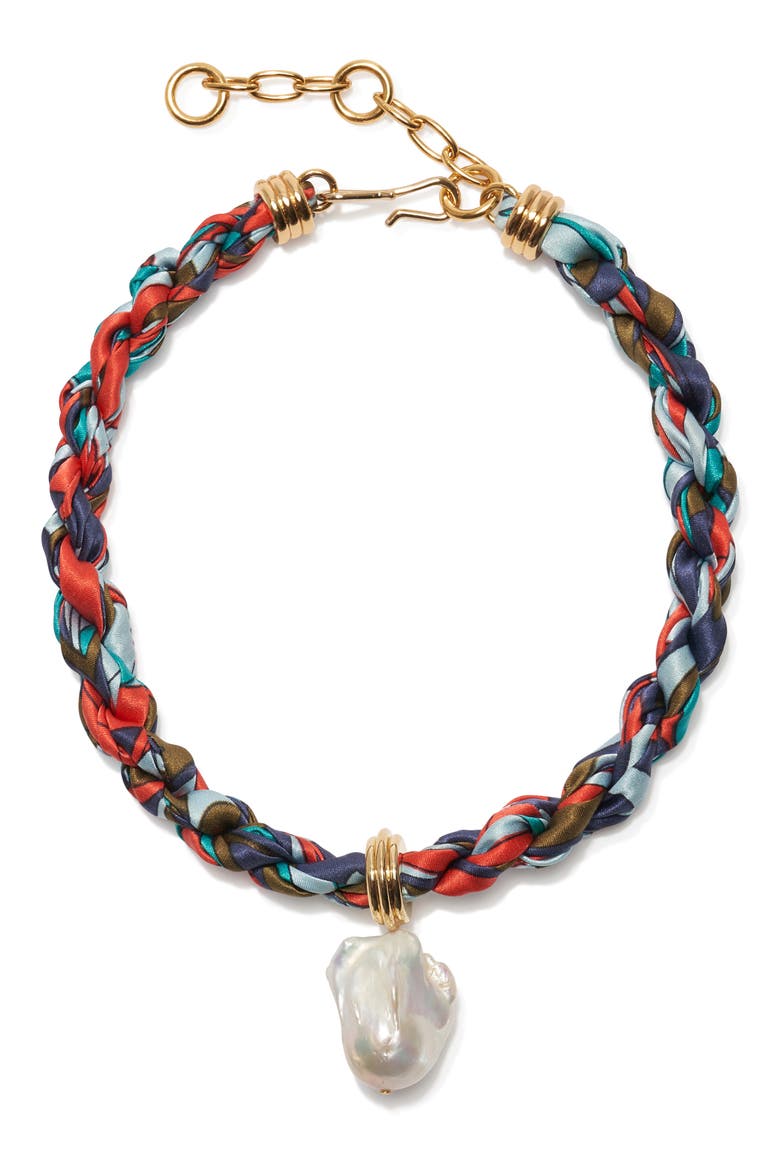 Ibiza Cultured Freshwater Pearl Pendant Woven Collar Necklace, Main, color, MULTI