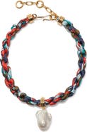 Lizzie Fortunato Ibiza Cultured Freshwater Pearl Pendant Woven Collar Necklace