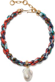 Lizzie Fortunato Ibiza Cultured Freshwater Pearl Pendant Woven Collar Necklace
