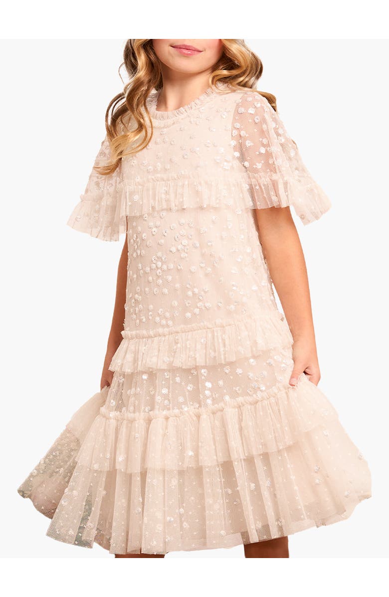 Needle & Thread Leila Dot Tiered Cape Kids Dress, Main, color, Cream