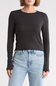 rag & bone Essie Long Sleeve Ribbed Crop T-Shirt