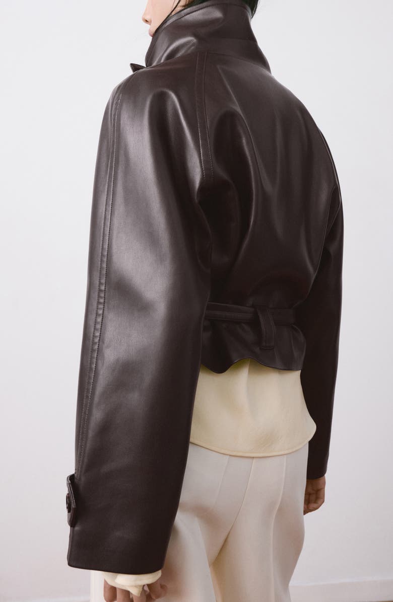 MANGO Faux Leather Belted Jacket, Alternate, color, Maroon